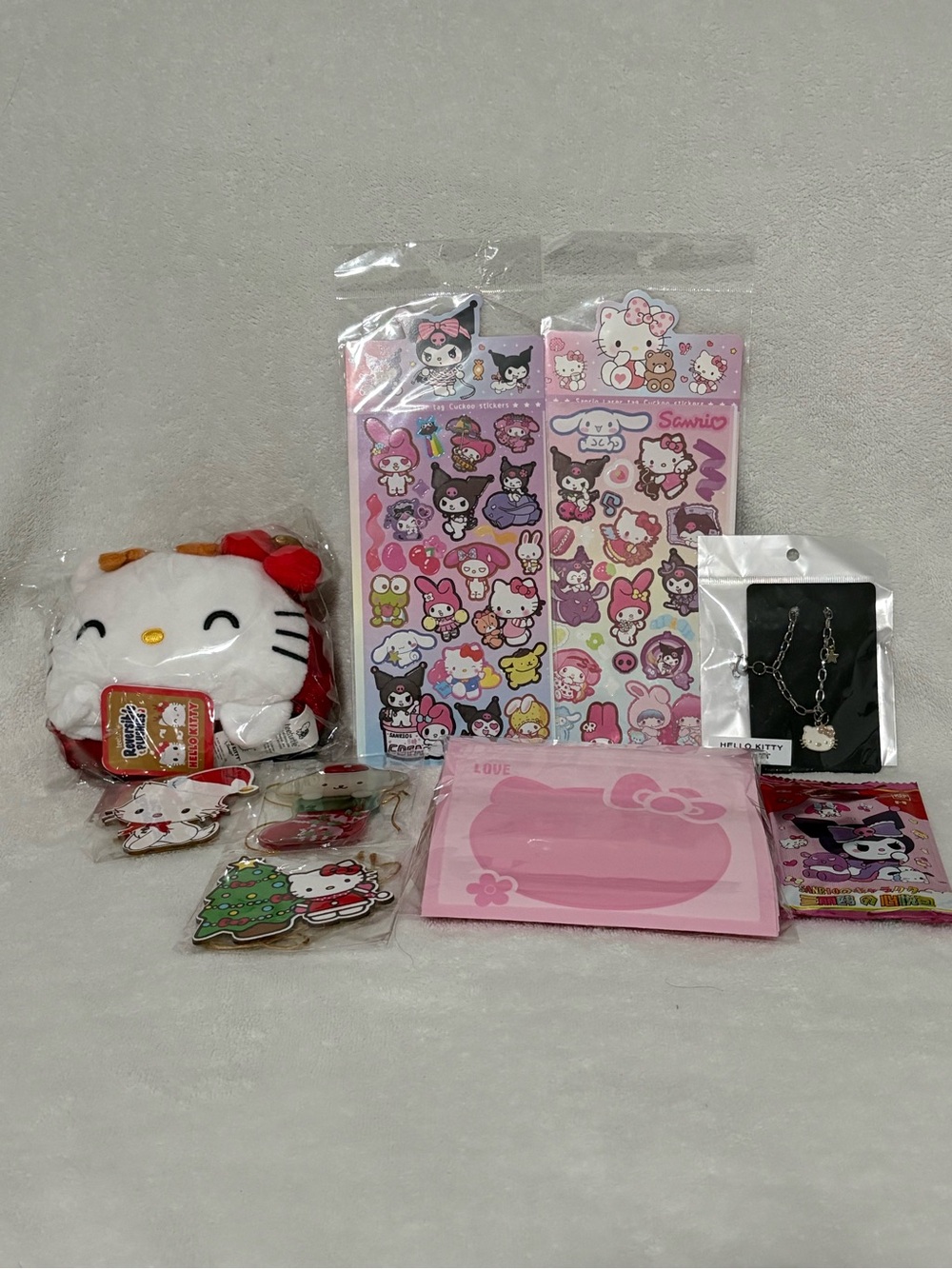 Hello Kitty Bundle #7B - Reversible Plush, Pouch, Ornaments, Bracelet & more